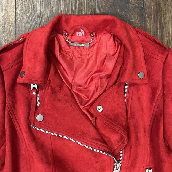 Paparazza red faux suede moto jacket Size Small - Picture 2 of 4